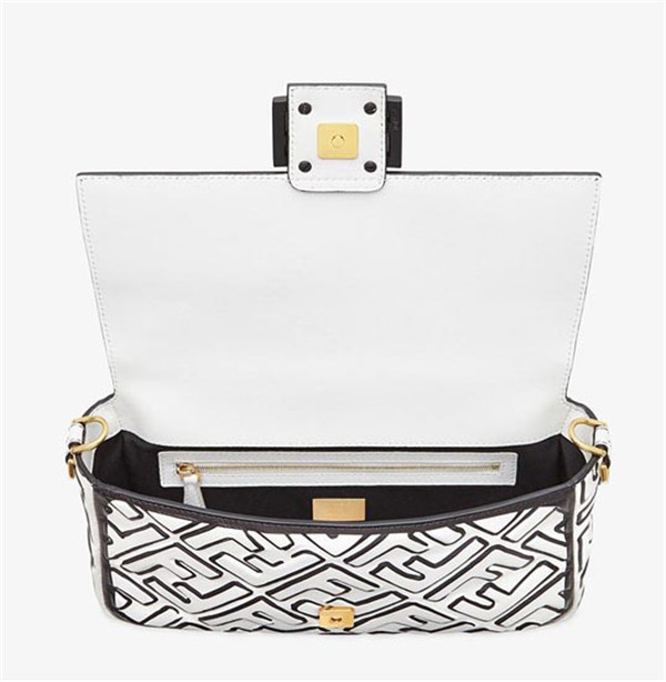 Fendi Baguette White Nappa Leather Ff Print Bag