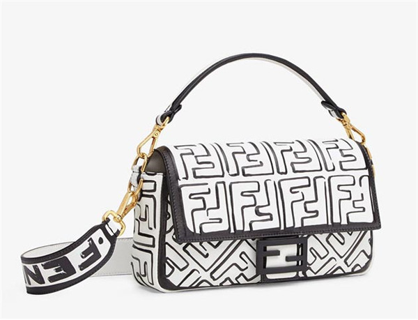 Fendi Baguette White Nappa Leather Ff Print Bag