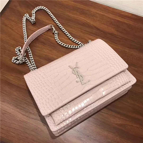 Ysl Sunset Medium In Crocodile Embossed Shiny Leather