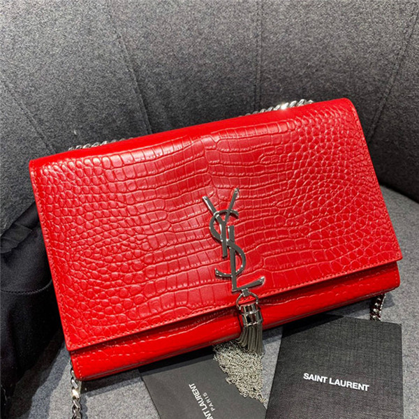 Yves Saint Laurent Ysl Sunset Paris Scarlet Red Croco Embossed Leather 354119