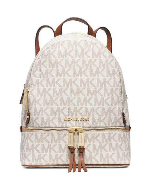 Michael Kors Rhea Leather Monogram Backpack – Vanilla