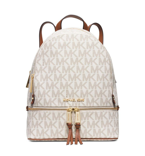 Michael Kors Rhea Leather Monogram Backpack – Vanilla