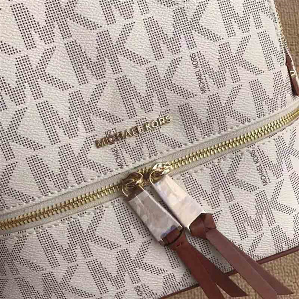 Michael Kors Rhea Leather Monogram Backpack – Vanilla