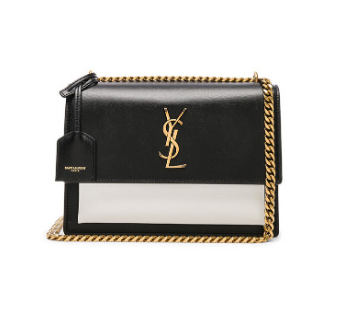 Ysl Medium Sunset Bag In Black And Pearl White Leather