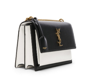 Ysl Medium Sunset Bag In Black And Pearl White Leather