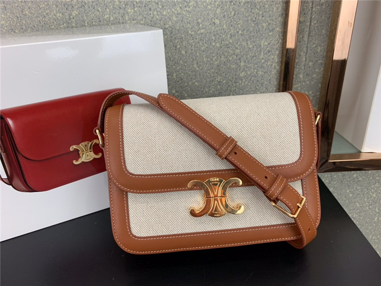 Celine Large Triomphe Bag In Textile And Natural Calfskin Shoulder Bag