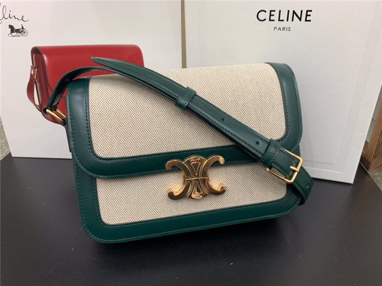 Celine Large Triomphe Bag In Textile And Natural Calfskin Shoulder Bag