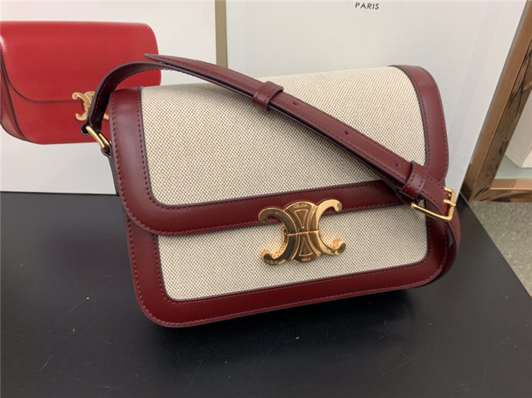 Celine Large Triomphe Bag In Textile And Natural Calfskin Shoulder Bag