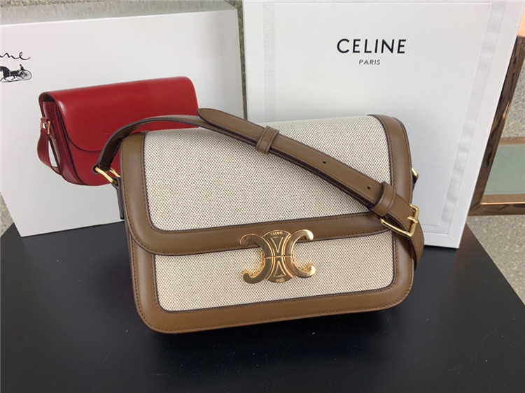 Celine Large Triomphe Bag In Textile And Natural Calfskin Shoulder Bag