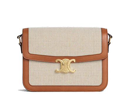 Celine Large Triomphe Bag In Textile And Natural Calfskin Shoulder Bag