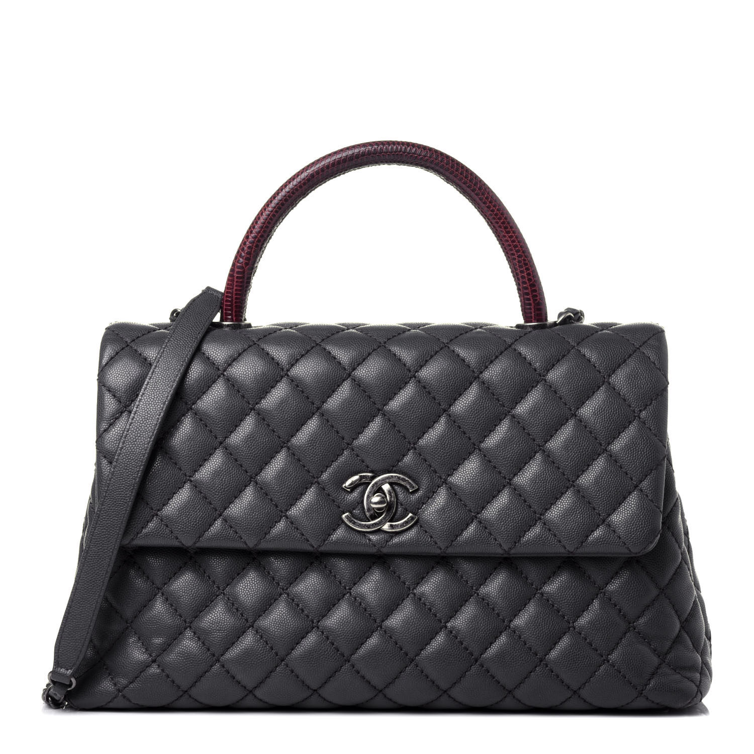 Chanel Caviar Lizard Quilted Medium Coco Handle Flap Black