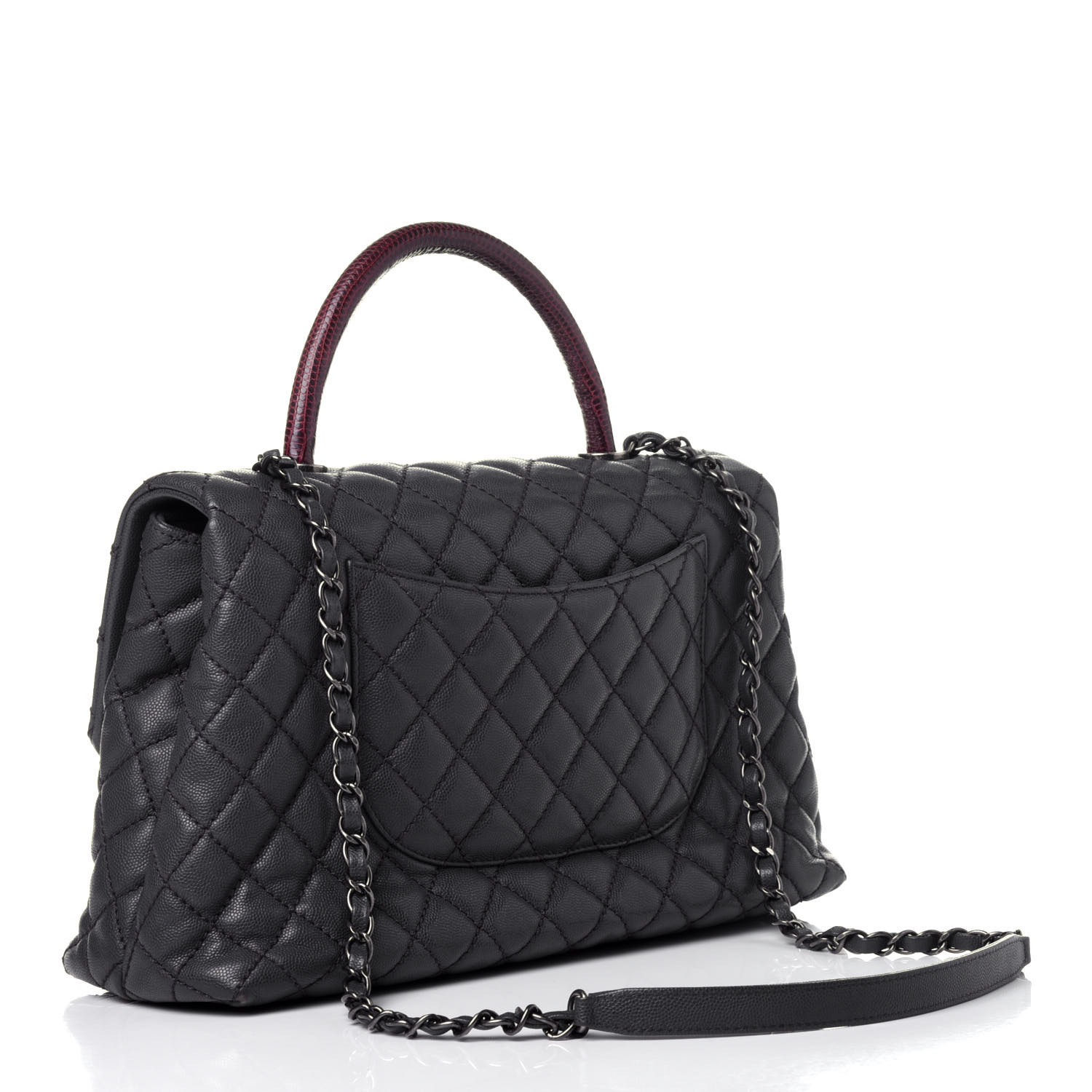 Chanel Caviar Lizard Quilted Medium Coco Handle Flap Black