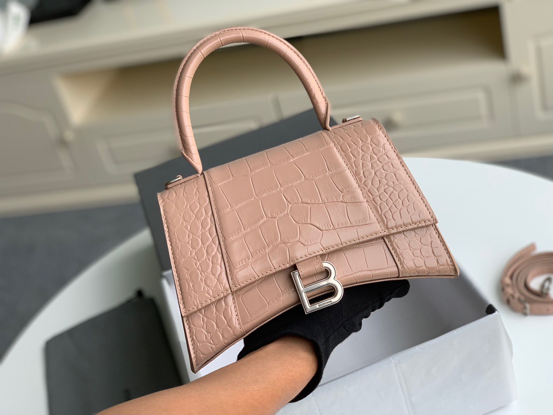 Balenciaga Hourglass Top Handle Bag in shiny crocodile embossed calfskin