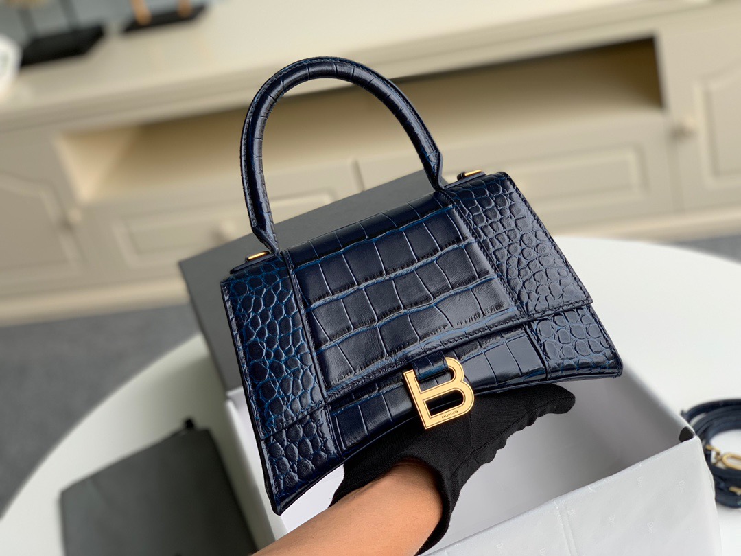 Balenciaga Hourglass Top Handle Bag in shiny crocodile embossed calfskin