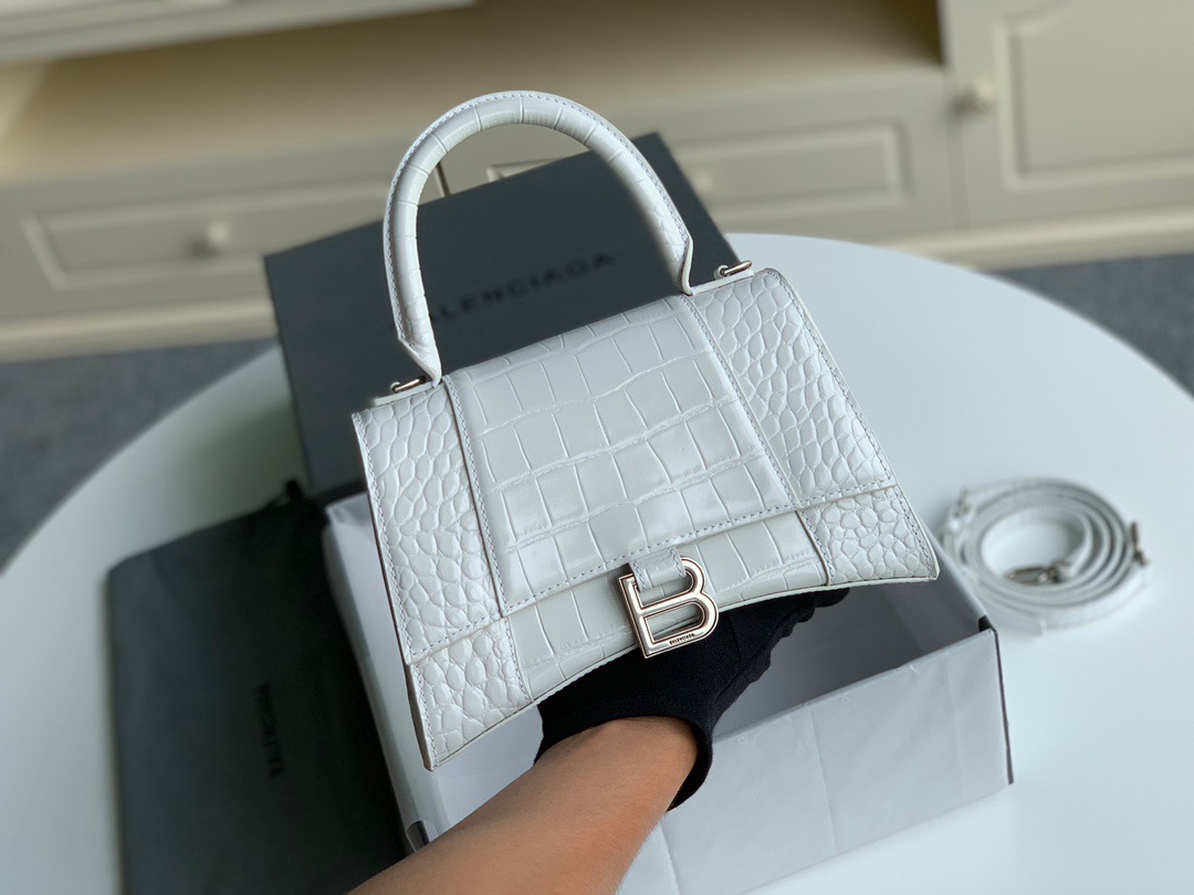 Balenciaga Hourglass Top Handle Bag in shiny crocodile embossed calfskin