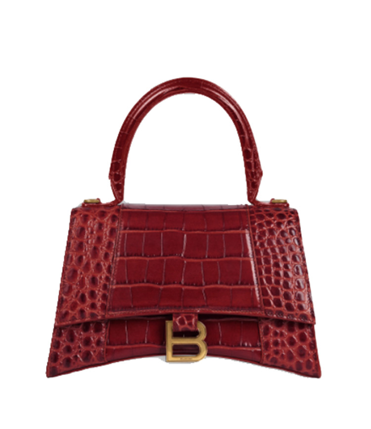 Hourglass XS/S Top Handle Bag in dark red shiny crocodile embossed calfskin