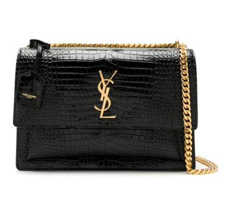 Saint Laurent Calfskin Crocodile Embossed  Monogram Sunset