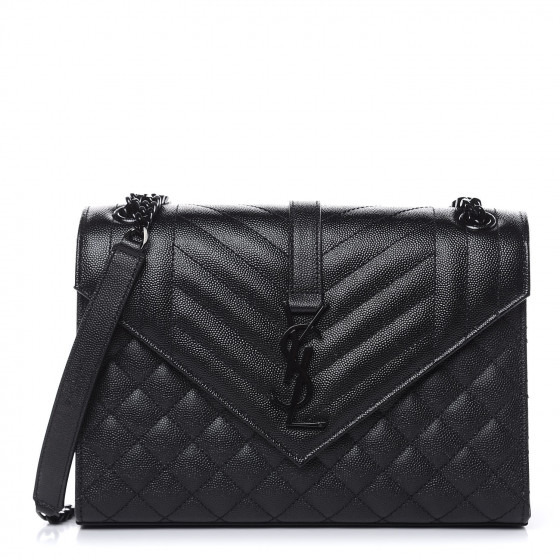 Saint Laurent Grain De Poudre Textured Mixed Matelasse Triquilt Medium Monogram Satchel Black