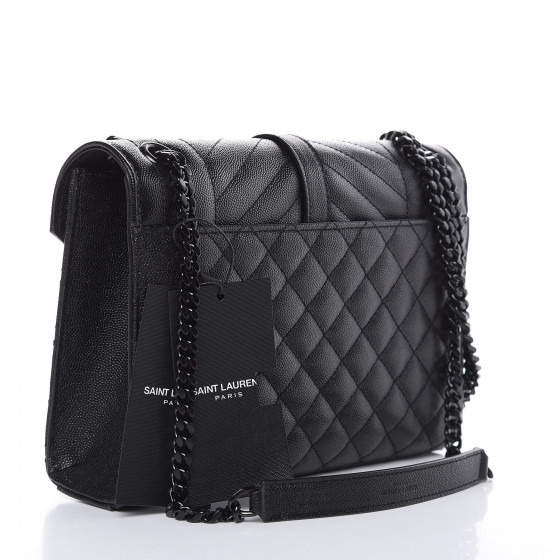 Saint Laurent Grain De Poudre Textured Mixed Matelasse Triquilt Medium Monogram Satchel Black