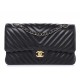  Chanel Lambskin Chevron Quilted Medium Double Flap Black