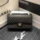  Chanel Lambskin Chevron Quilted Medium Double Flap Black