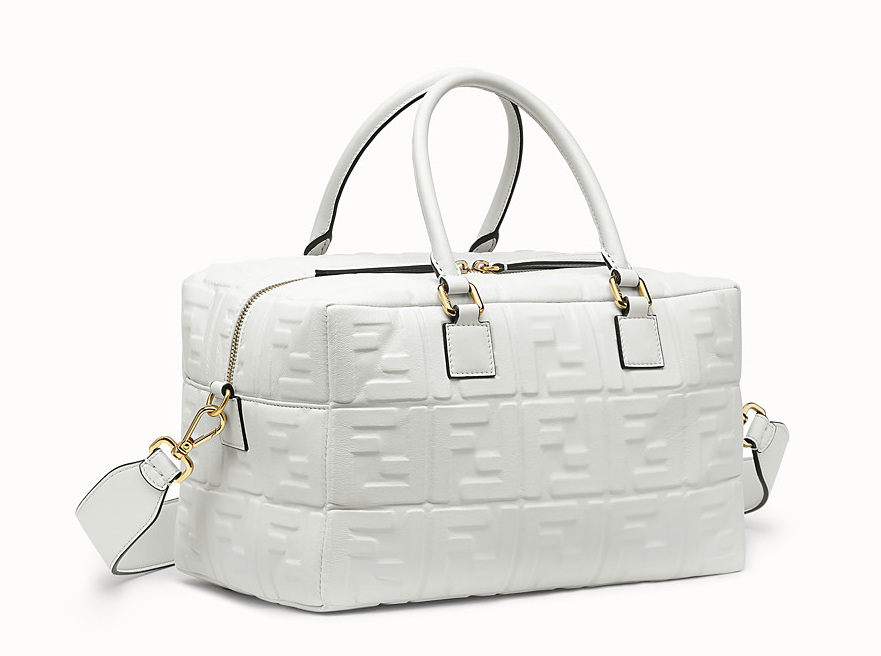 White Leather Small Boston Bag