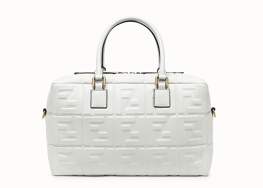 White Leather Small Boston Bag