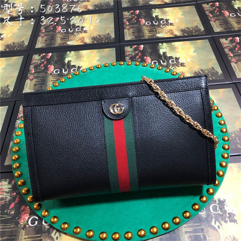 Gucci Calfskin Web Small Ophidia Shoulder Bag Black