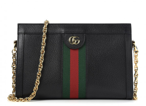 Gucci Calfskin Web Small Ophidia Shoulder Bag Black