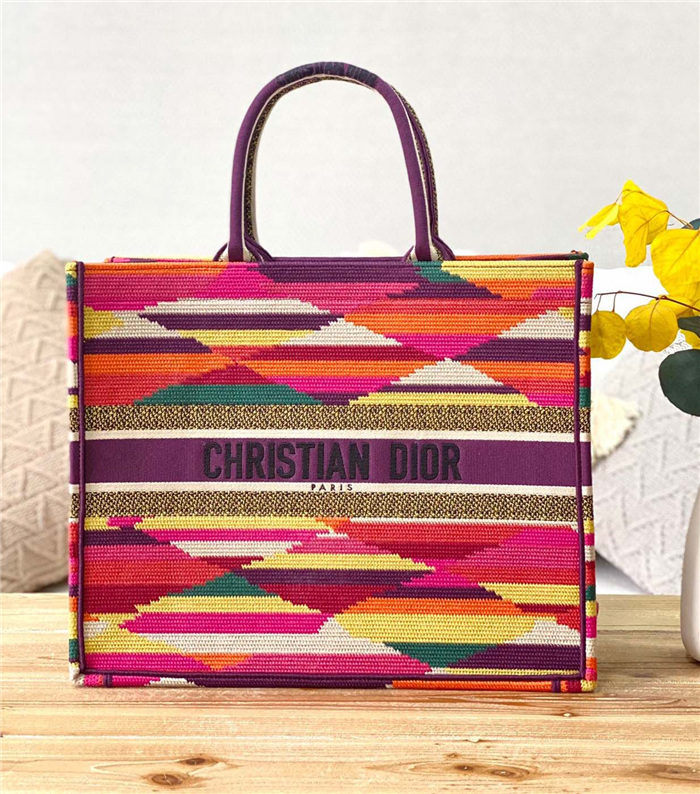 Dior Book Tote Multicolor D-Stripes Embroidery