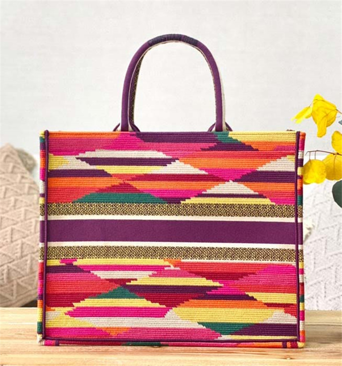 Dior Book Tote Multicolor D-Stripes Embroidery