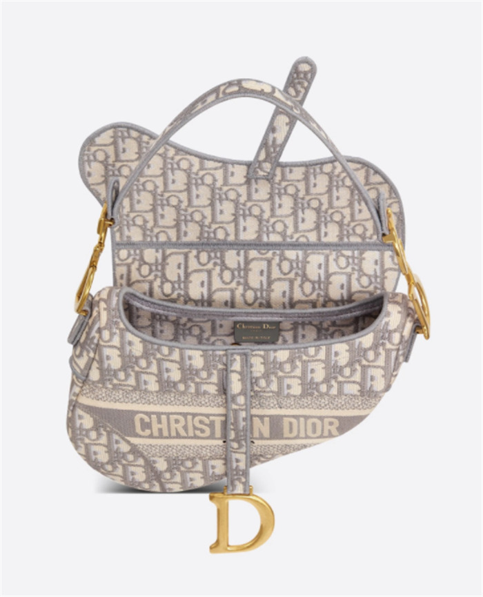 Saddle bag Gray Dior Oblique Embroidery