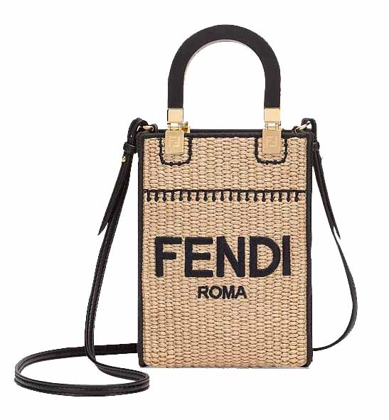 Fendi MINI SUNSHINE SHOPPER Braided straw mini-bag