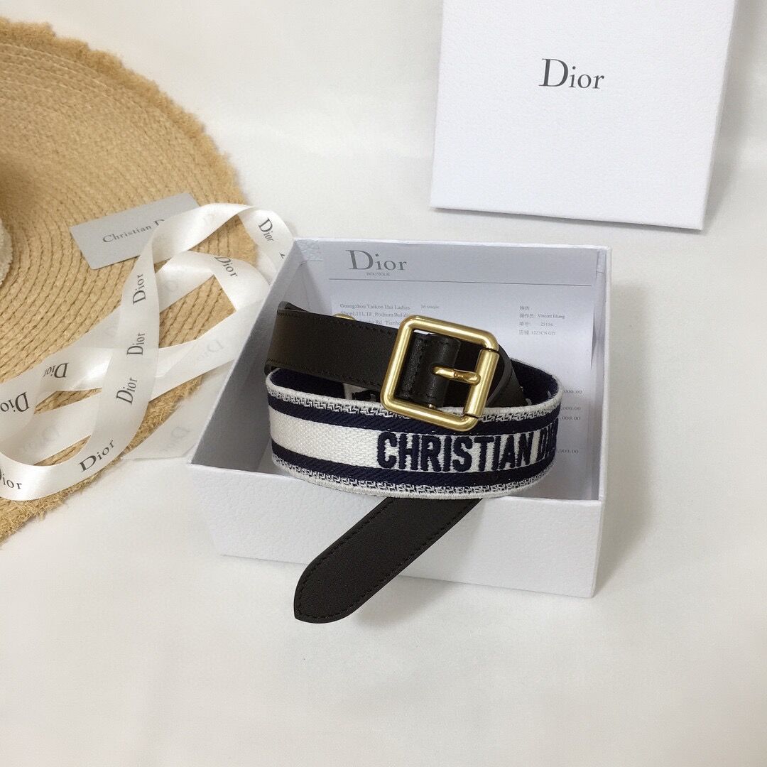 Christian Dior Embroidered Canvas, 65 MM Belt