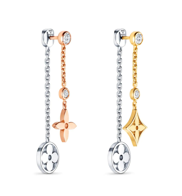 Louis Vuitton Blossom Long Earrings, 3 Golds And Diamonds