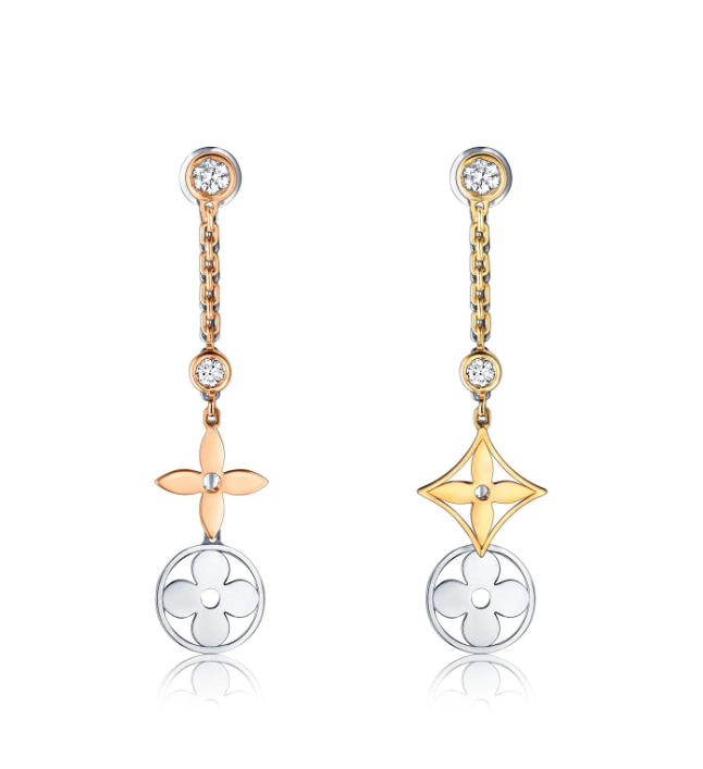 Louis Vuitton Blossom Long Earrings, 3 Golds And Diamonds