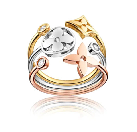 Louis Vuitton Idylle Set Blossom Ring and Bracelet, 3 Golds And Diamonds