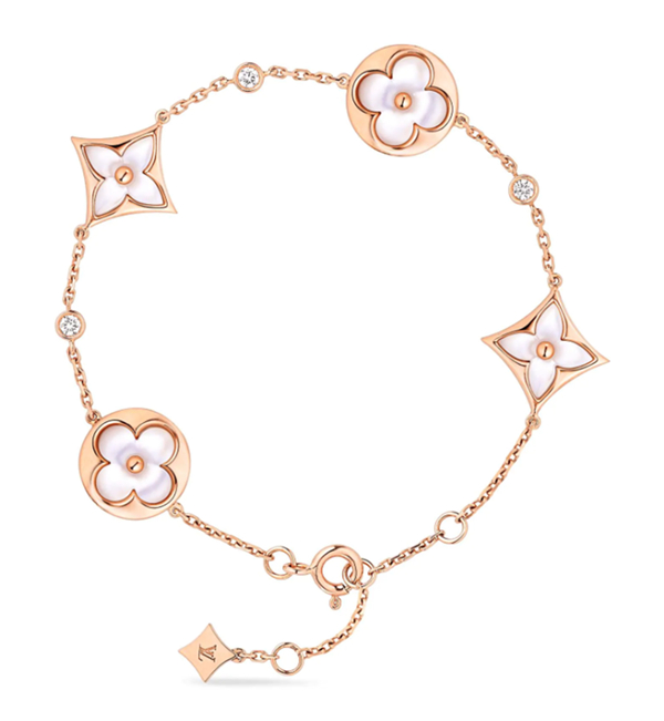 Louis Vuitton Color Blossom Long Earrings, Necklace, Bracelet,White Mother-Of-Pearl And Diamonds ,set Jewelry