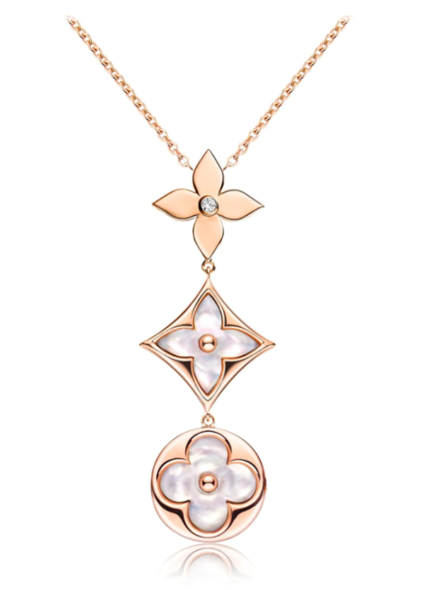 Louis Vuitton Color Blossom Long Earrings, Necklace, Bracelet,White Mother-Of-Pearl And Diamonds ,set Jewelry