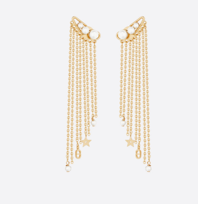 White Resin Bead and Charm Danseuse Etoile Gold Finish Earrings