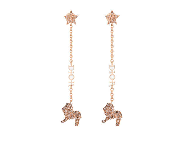 Pink Crystal Diorable Lion Rose Gold Finish Earrings