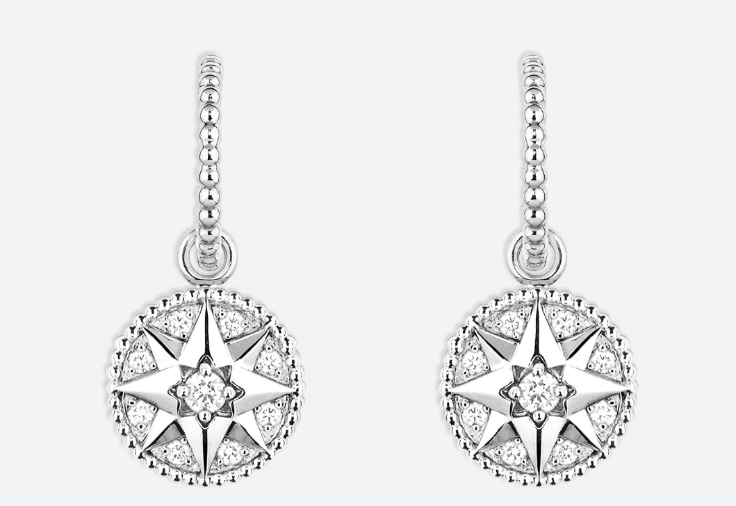 Rose Des Vents Earrings In 18K White Gold And Diamonds