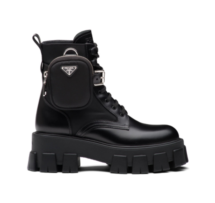 Prada Brushed Rois leather and nylon Monolith boots