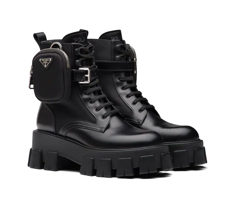 Prada Brushed Rois leather and nylon Monolith boots