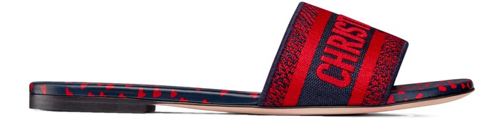 Dior Dway slide Navy Blue and Red Hearts I Love Paris Embroidered Cotton