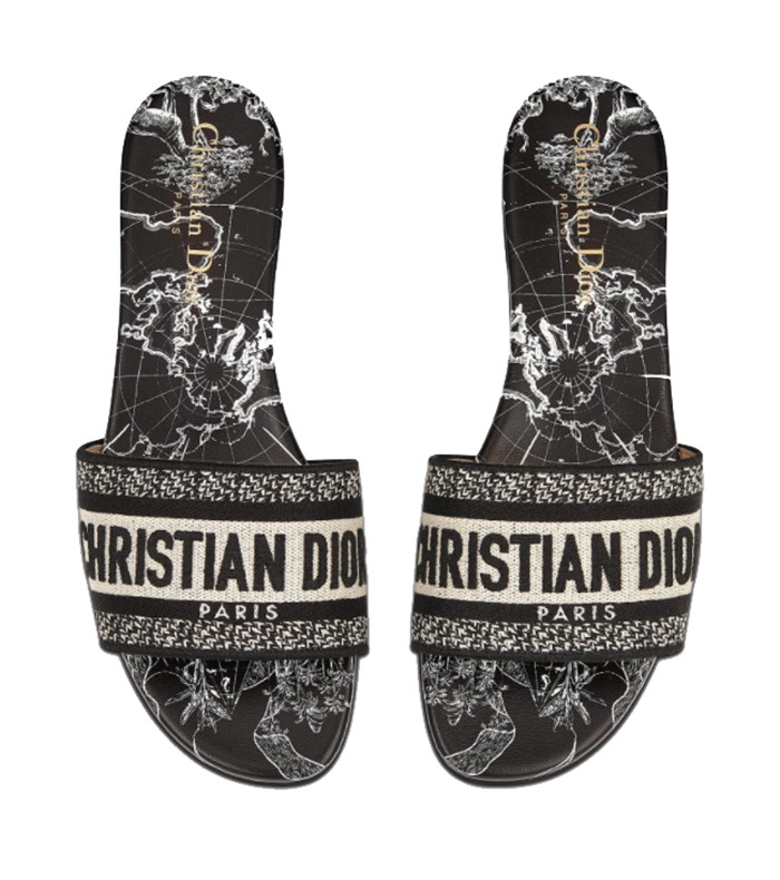 Dior Dway slide Black Dior Around the World Embroidered Cotton