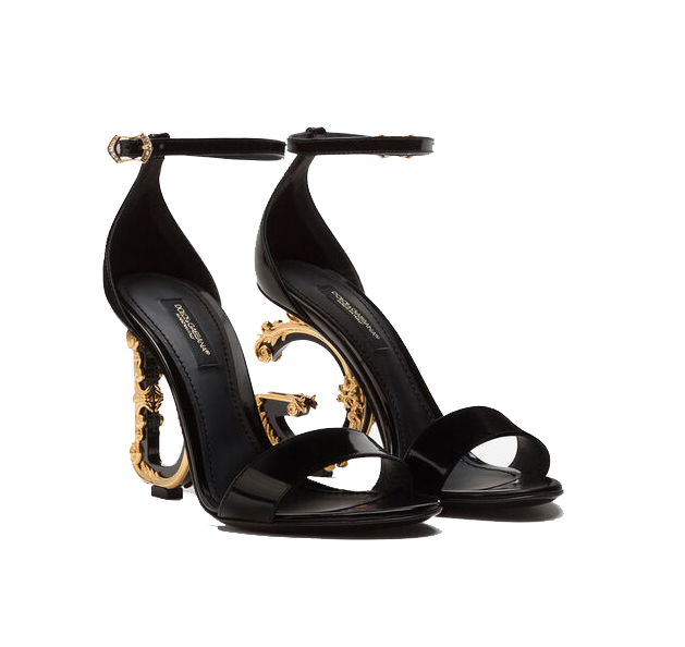 Polished calfskin sandals with dg baroque heel