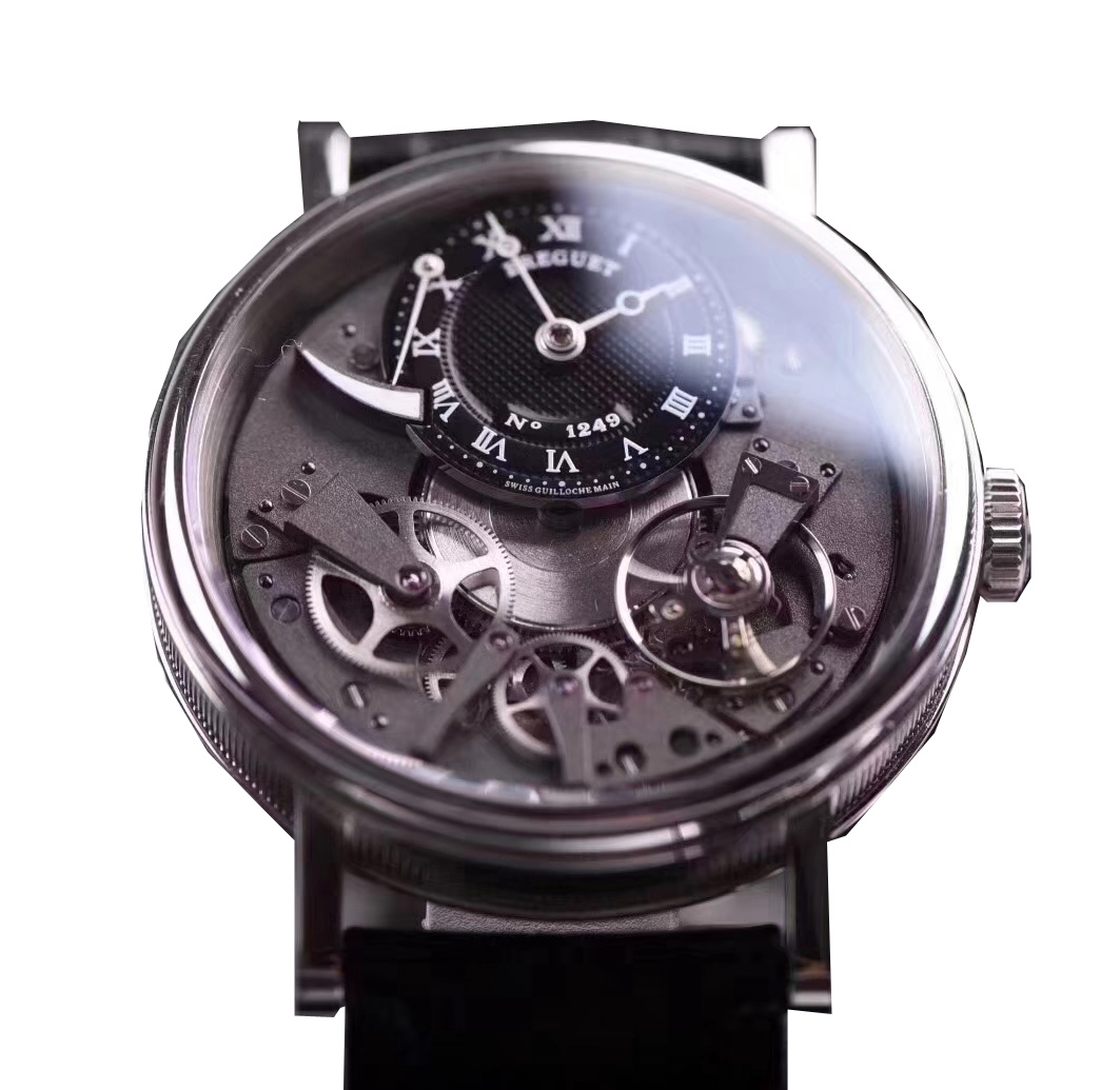 Breguet Tradition Black And Grey Skeleton Dial 18Kt White Gold Black Leather Men'S Watch 7057Bbg99W6