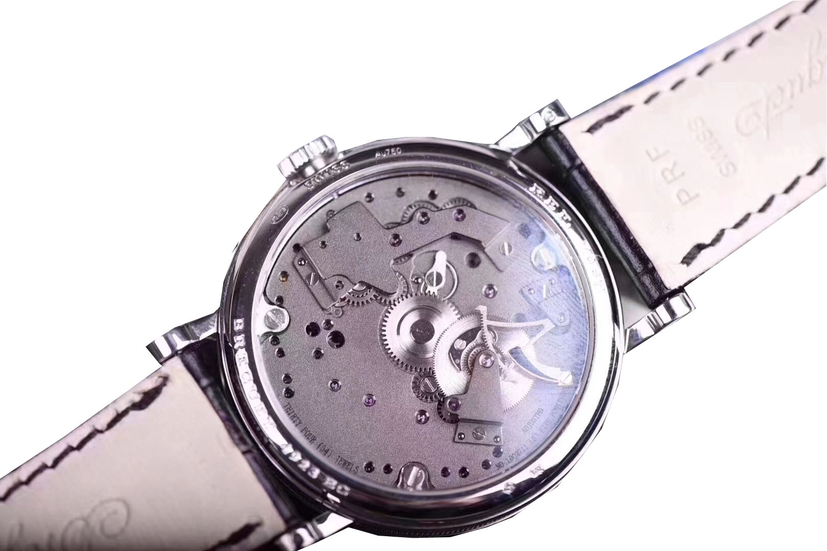 Breguet Tradition Black And Grey Skeleton Dial 18Kt White Gold Black Leather Men'S Watch 7057Bbg99W6