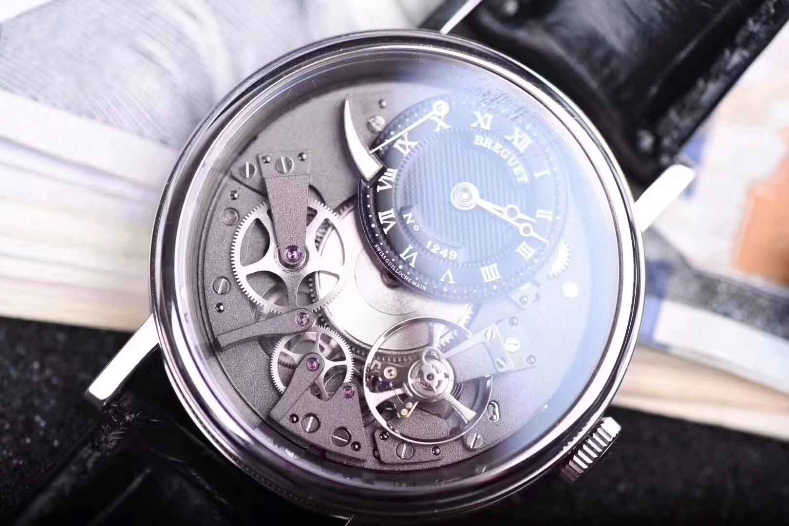 Breguet Tradition Black And Grey Skeleton Dial 18Kt White Gold Black Leather Men'S Watch 7057Bbg99W6